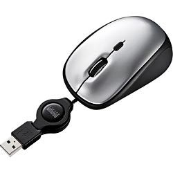 【クリックで詳細表示】有線BlueLEDマウス[USB] ケーブル巻き取り式 (3ボタン・シルバー) MA-BLMA7S