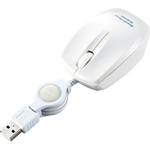 【クリックで詳細表示】有線BlueLEDマウス[USB] 巻き取り式 (3ボタン・ホワイト) M-BL1UBWH