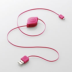【クリックで詳細表示】スマートフォン用[USB microB] USB2.0ケーブル 充電・転送 (リール～0.8m・ピンク) MPA-AMBIRLC08PN
