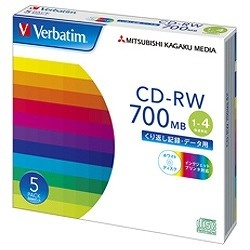 【クリックで詳細表示】1～4倍速対応 データ用CD-RWメディア (700MB・5枚) SW80QP5V1
