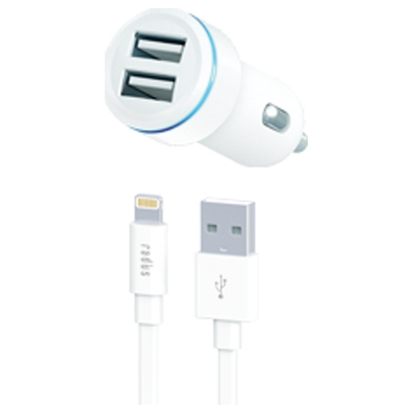 【クリックで詳細表示】iPhone / iPod対応[Lightning] DC - USB充電器 ＋Lightningケーブル 1m (2ポート：1.0A/1.0A・ホワイト) MFi認証 AL-CCW21W