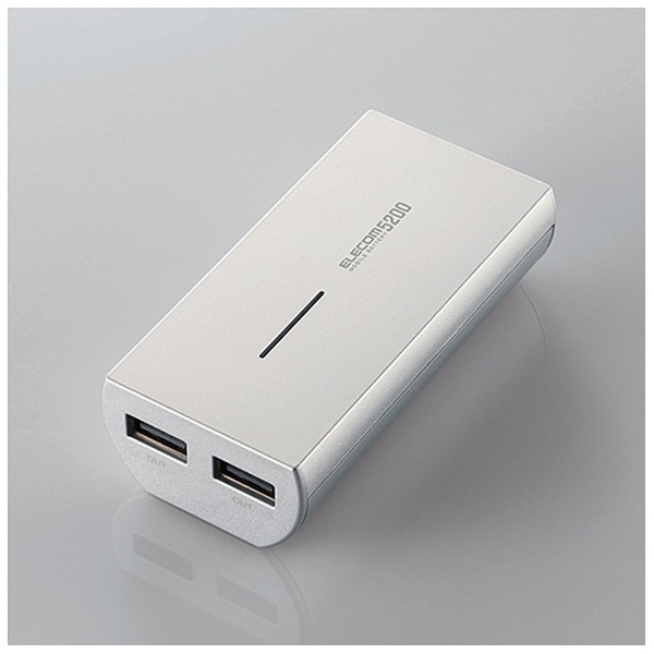 【クリックで詳細表示】タブレット/スマートフォン用[USB microB/USB給電] USBモバイルバッテリー ＋USB microBケーブル 10cm 3A (5200mAh・2ポート・シルバー) DE-M01L-5230SV