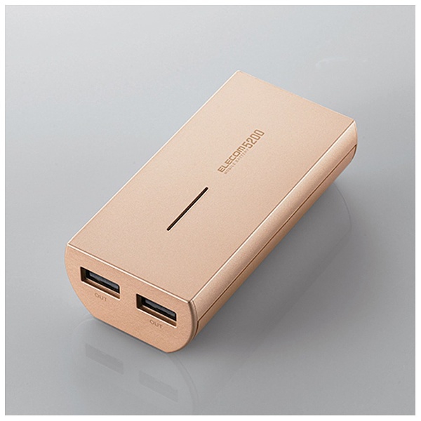 【クリックで詳細表示】タブレット/スマートフォン用[USB microB/USB給電] USBモバイルバッテリー ＋USB microBケーブル 10cm 3A (5200mAh・2ポート・ゴールド) DE-M01L-5230GD