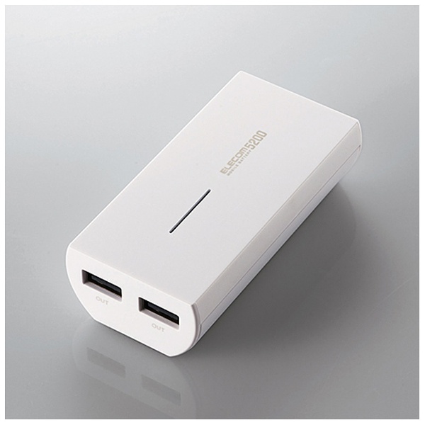 【クリックで詳細表示】タブレット/スマートフォン用[USB microB/USB給電] USBモバイルバッテリー ＋USB microBケーブル 10cm 3A (5200mAh・2ポート・ホワイト) DE-M01L-5230WH
