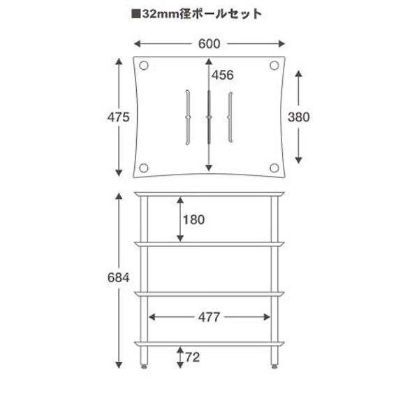 オーディオラック Q4D SLITシリーズ 32mm径 Q4DSL32S-OK オーク/シルバーポール