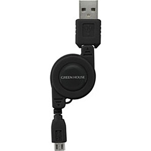 micro USB］USBケーブル 充電 （リール12～78cm・ブラック）GH-UCRMB