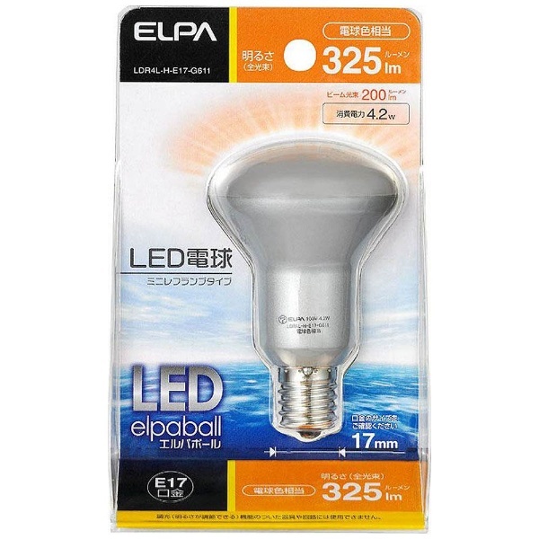 LDR4L-H-E17-G611 LED電球 ミニレフ形 LEDエルパボール ホワイト [E17