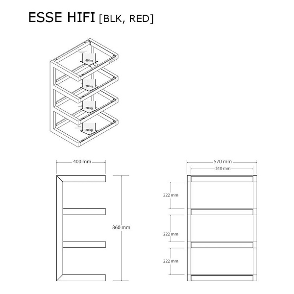 オーディオラック ESSE HIFI グロッシーブラック/レッド ESSE-HIFI/RED