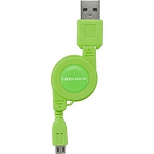 micro USB］ケーブル 充電 （リール12～78cm・グリーン）GH-UCRMB-GR