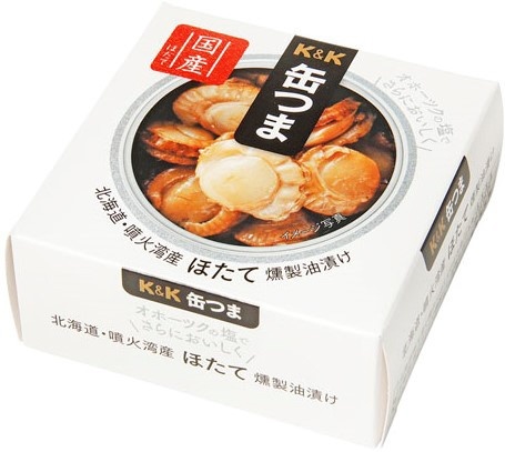 缶つま　通販　KK　北海道・噴火湾産ほたて燻製油漬け　55g【おつまみ・食品】　缶つま