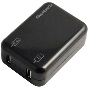  タブレット／スマートフォン対応［USB給電］ AC USB充電器 （2ポート：2.4A／1A・ブラック） OWL-ACUS2T(B)