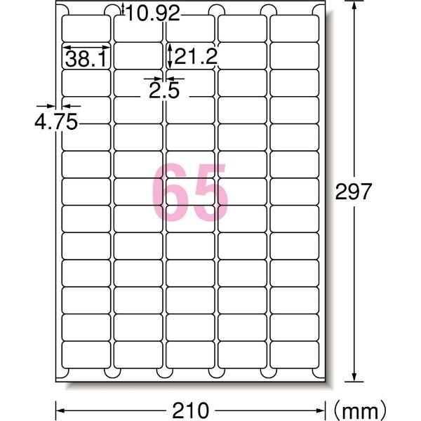 ヒサゴ エコノミーラベル A4 65面 38.1×21.2mm 四辺余白 ELM023 1冊