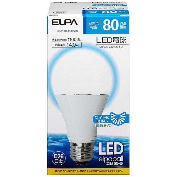 LDA14DGG598 LED電球 LEDエルパボール ホワイト [E26 /昼光色 /1個 /80W相当 /一般電球形 /広配光タイプ