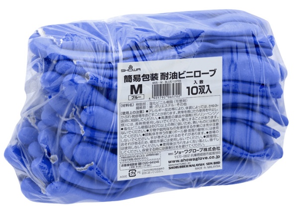 No.650簡易包装耐油ビニローブ 作業用手袋 10双入 Mサイズ ブルー