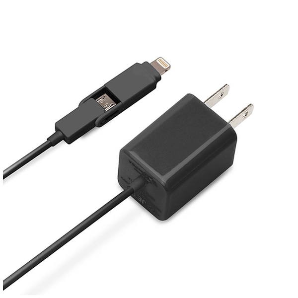  ［micro USB＋ライトニング］ケーブル一体型AC充電器 （1.2m）MFi認証 iCharger ブラック PG-TAC10A01BK