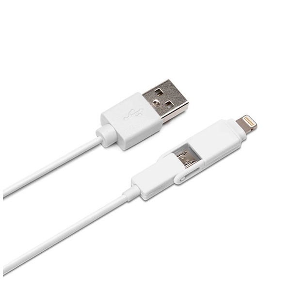  ［micro USB＋ライトニング］USBケーブル 充電・転送 2.4A （1.0m・ホワイト）MFi認証 PG-TC10M02WH [1.0m]