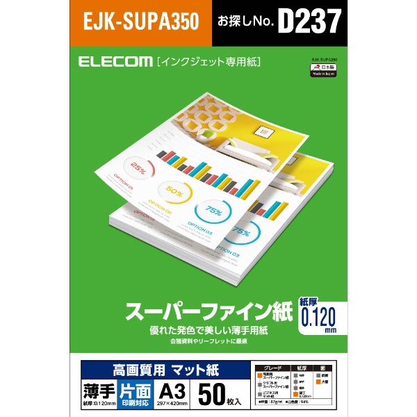 高画質用スーパーファイン紙(A3・薄手・片面50枚) EJK-SUPA350