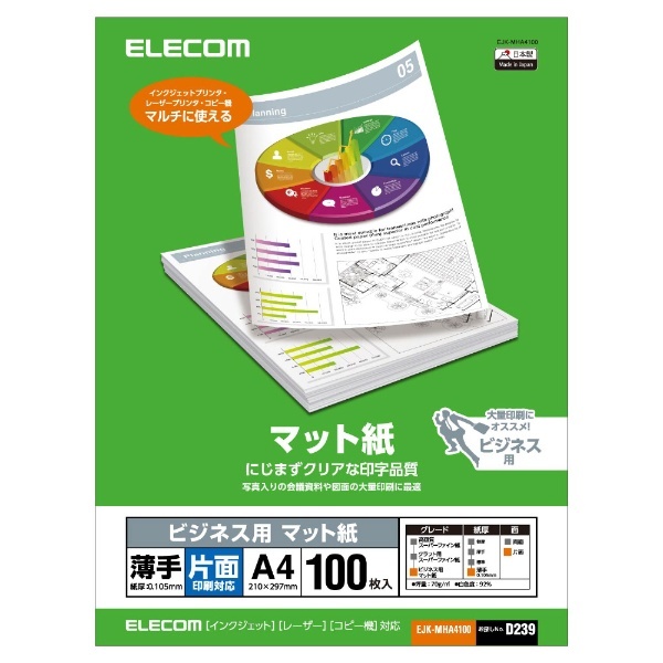 ビジネス用マット紙(A4・薄手・片面100枚) EJK-MHA4100 エレコム｜ELECOM 通販