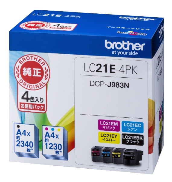 LC21E-4PK 【ブラザー純正】インクカートリッジ4色パック LC21E-4PK 対応型番：DCP-J983N 他 4色セット ブラザー｜ brother 通販