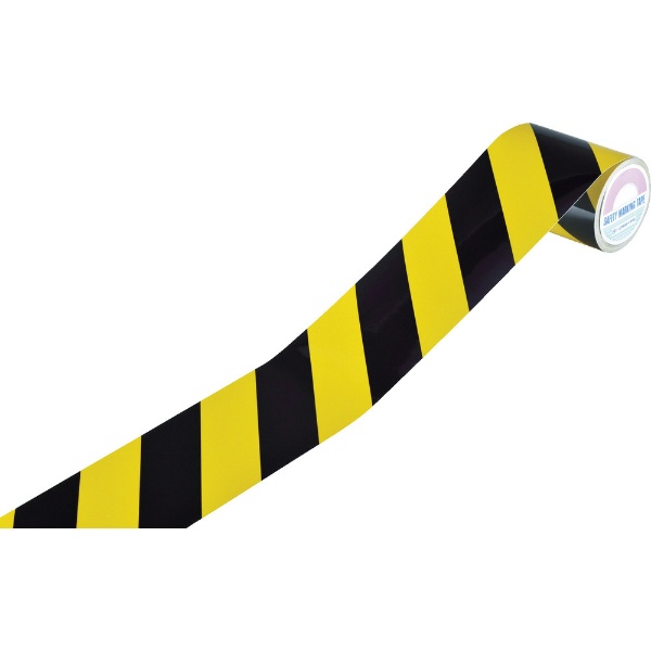 緑十字 ラインテープ（トラテープ・反射） 黄／黒 90mm幅×10m 屋内用