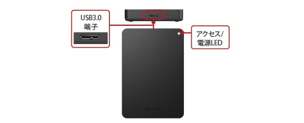 バッファロー(BUFFALO) HD-PZF1.0U3-BKA(ブラック) ポータブルHDD 1TB USB3.1(Gen1)  3.0 2.0接続 耐衝撃