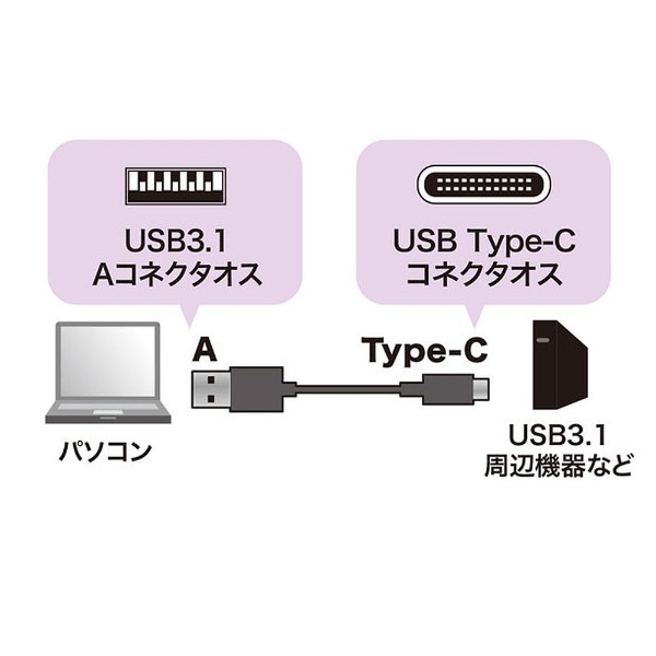 USB-A ⇔ USB-Cケーブル [充電 /転送 /1m /USB3.1 Gen2] ブラック KU31