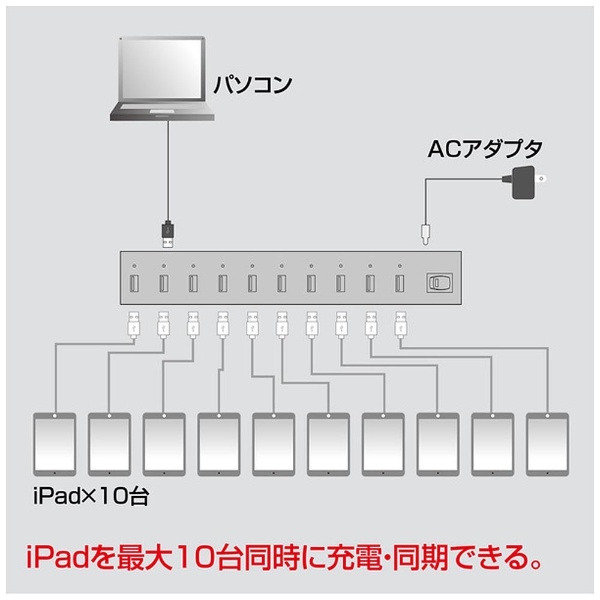USB-2HCS10 USBハブ ブラック [セルフパワー /10ポート /USB2.0対応