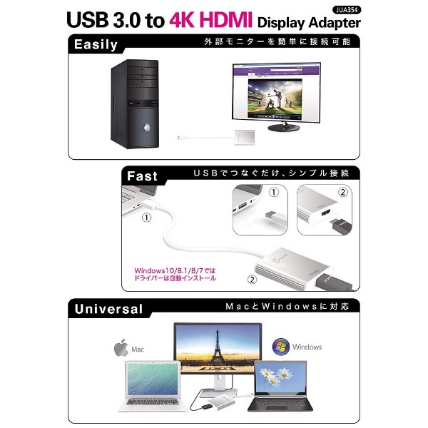 映像変換アダプタ [USB-A オス→メス HDMI] JUA354 j5 create｜ジェイ