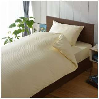 [被褥床罩]段子条纹加宽单人床(宽大的单人)长尺寸(棉100%/170×230cm/浅驼色)