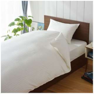 [被褥床罩]段子条纹加宽单人床(宽大的单人)长尺寸(棉100%/170×230cm/白)