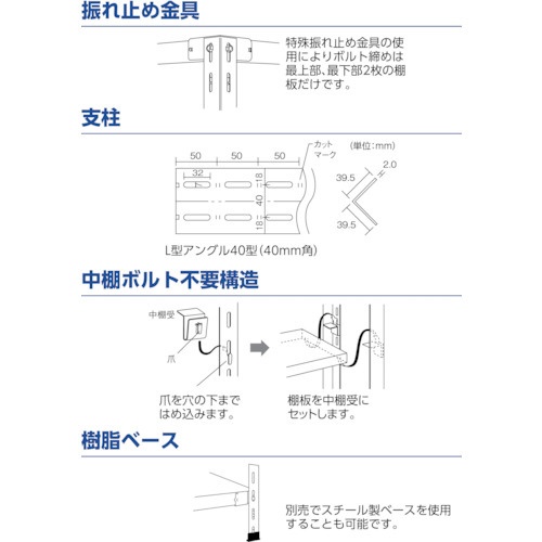 TRUSCO　軽量棚　中棚ボルトレス型1500X300X1800　5段　ネオグレ L65V-15 NG