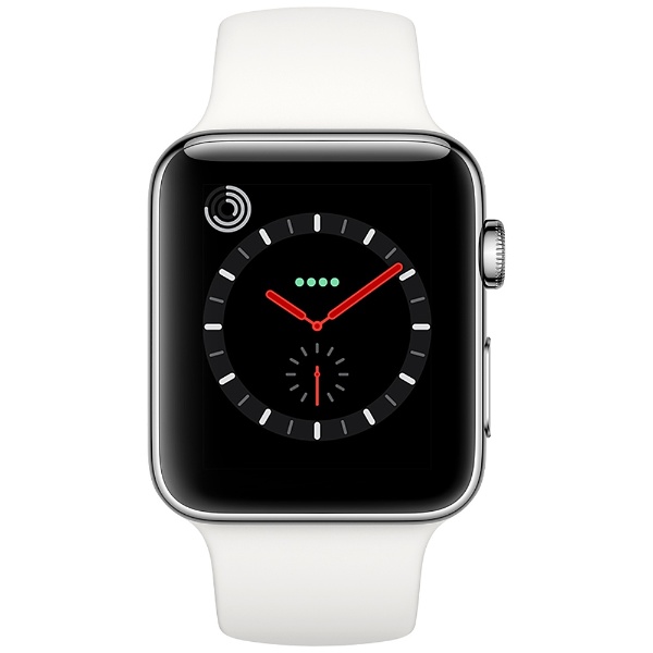 Apple Watch Series 3（GPS + Cellularモデル） 42mm ステンレススチールケースとソフトホワイトスポーツバンド　 MQLY2J/A