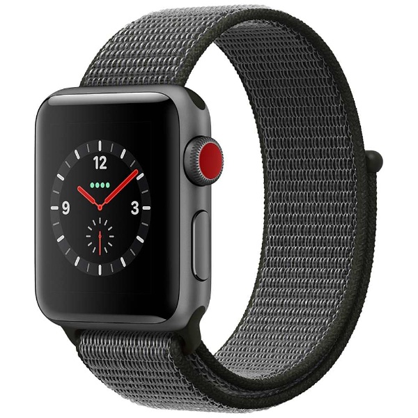 Apple Watch Series 3（GPS + Cellularモデル） 38mm  スペースグレイアルミニウムケースとダークオリーブスポーツループ　MQKK2J/A 【処分品の為、外装不良による返品・交換不可】