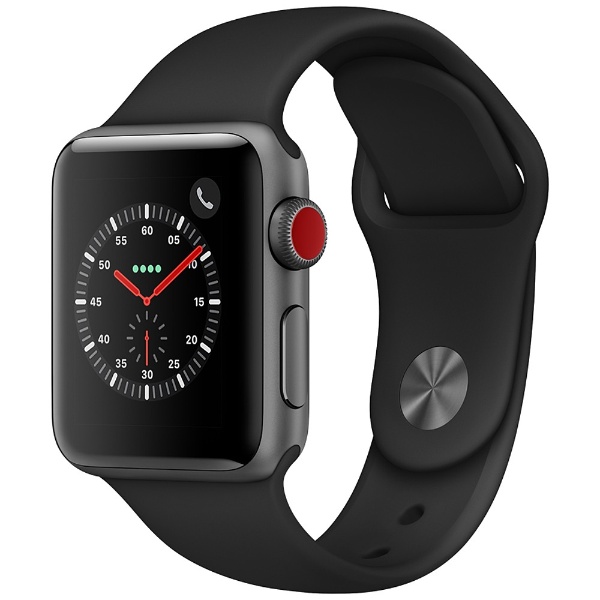 Apple Watch Series 3（GPS + Cellularモデル） 38mm スペースグレイアルミニウムケースとブラックスポーツバンド　 MQKG2J/A 【処分品の為、外装不良による返品・交換不可】