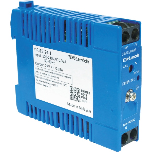 DINレール取付専用ユニット型電源 DRJ 15W ブロック端子 DRJ15-24-1
