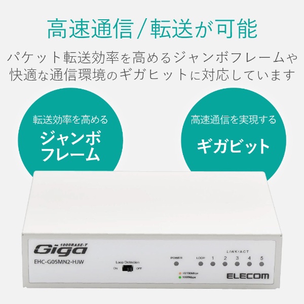 ELECOM エレコム Giga対応スイッチングHub 5ポート 金属筐体 磁石付き 電源内蔵モデル ホワイト EHC-G05MN2-HJW