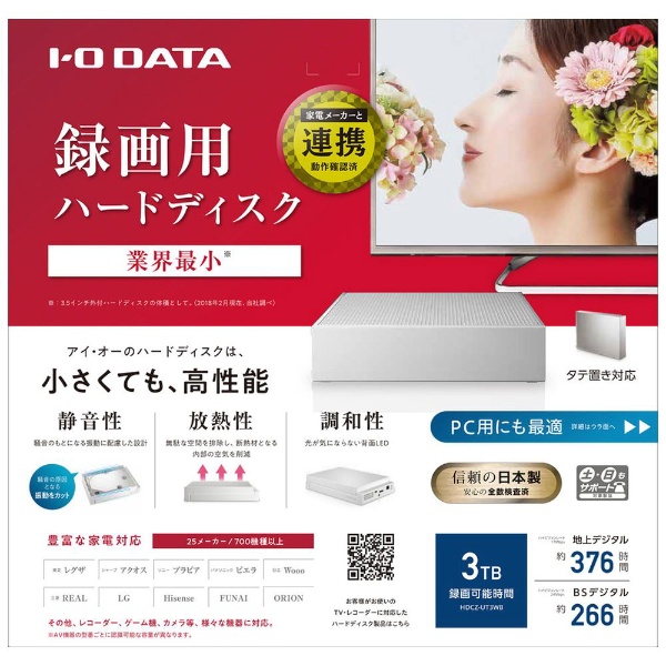 送料タダ新品・ストア★外付HDD(3TB) IODATA HDCZ-UT3WB ホワイト 2TB～