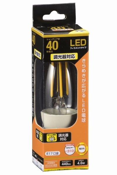 LDC4L-E17/D C6 LEDフィラメント電球 クリア [E17 /電球色 /1個 /40W相当 /シャンデリア電球形 /全方向タイプ]  オーム電機｜OHM ELECTRIC 通販