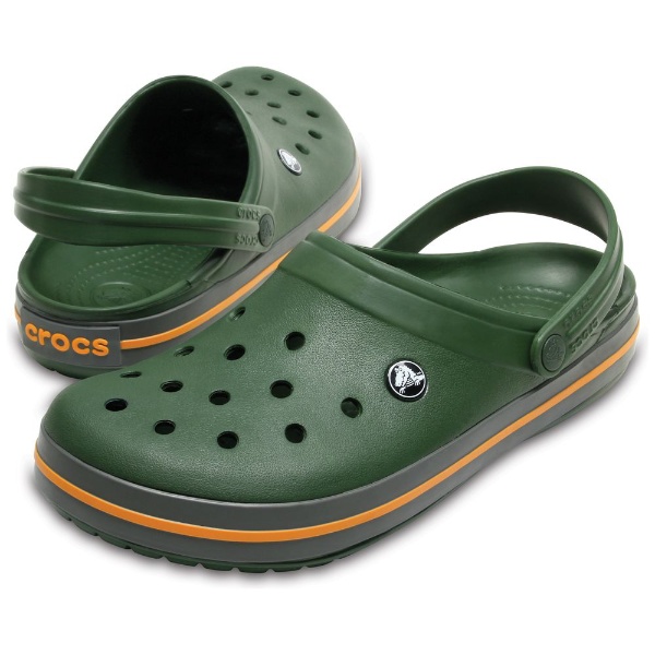 grey and green crocs