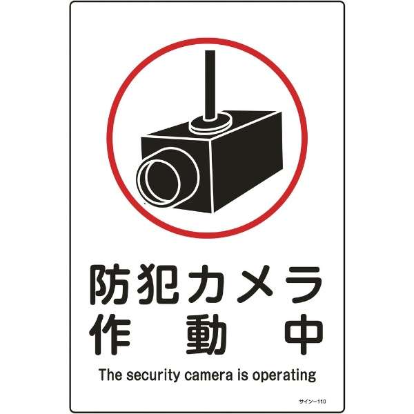 緑十字 イラスト標識 防犯カメラ作動中 ４５０ ３００ｍｍ エンビ 日本