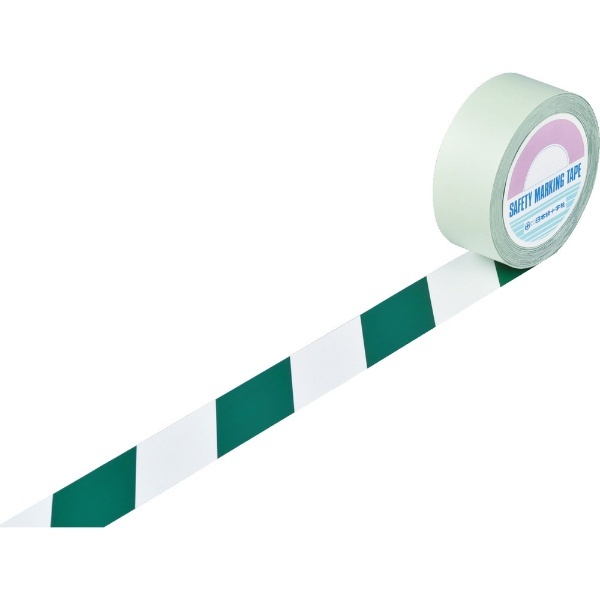 緑十字 ガードテープ(ラインテープ) 白 緑(トラ柄) 50mm幅×100m 148064 ラインテープ - 3