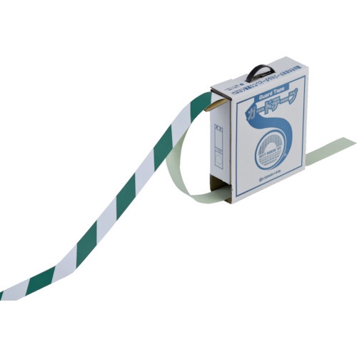 緑十字 ガードテープ(ラインテープ) 白/緑(トラ柄) 50mm幅×100m 148064