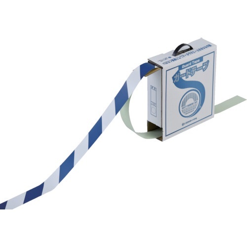 緑十字 ガードテープ(ラインテープ) 白 青(トラ柄) 50mm幅×100m 148065 ラインテープ - 3