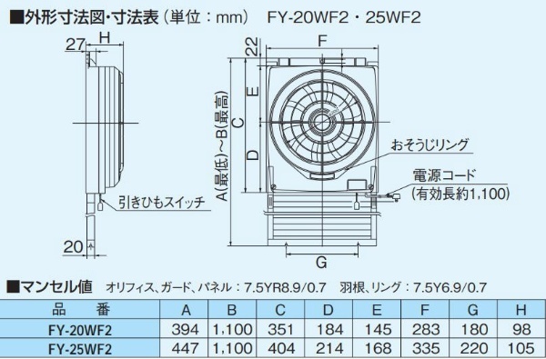 FY-20WF2 窓用換気扇 パナソニック｜Panasonic 通販