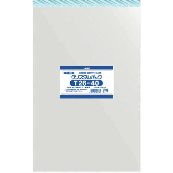 シモジマ 透明 OPP袋 クリスタルパック テープ付 26×40cm 100枚 T26-40 [1765]
