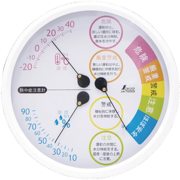 シンワ 売店 定番 温湿度計 Ｆ−３Ｌ２ 熱中症注意丸型１５ｃｍ