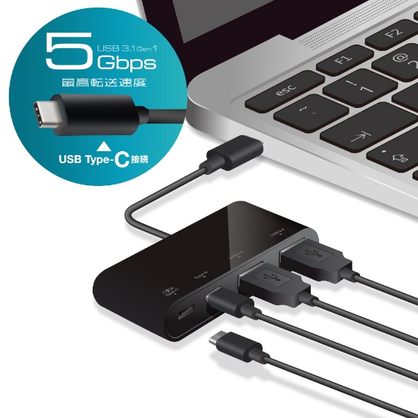 U3HC-A423P5BK USB Type-Cコネクタ搭載USBハブ ブラック [バス＆セルフ