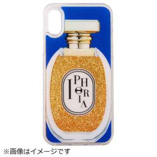 iPhone X TPU Perfume Round Blue and Golden Glitter