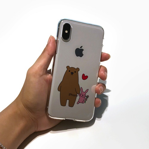 iPhone XS 全品最安値に挑戦 5.8インチ用 クマとウサギ 人気の製品 ソフトクリアケース