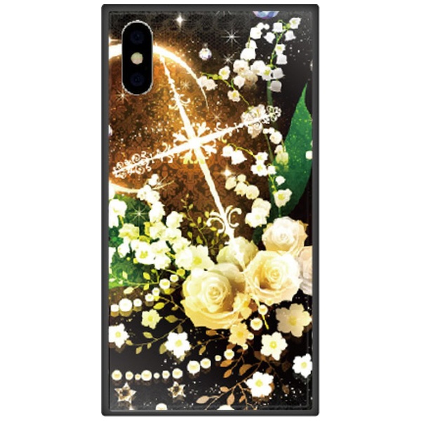  iPhone XS 5.8インチ用 幻想デザイン ガラスハイブリッド O. 白薔薇クロス